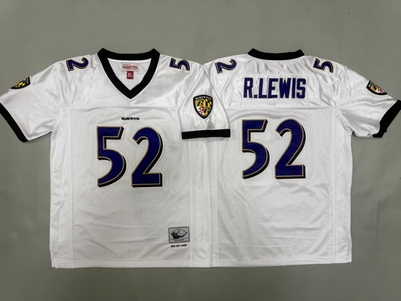 Youth Baltimore Ravens #52 R.Lewis White Throwback Limited Nike NFL Jersey 01